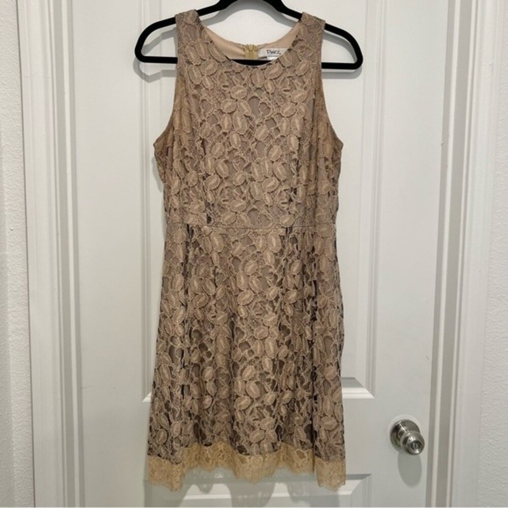 Pinky Taupe/Beige Lace Sleeveless Dress Women's Size Large Lined Racerback